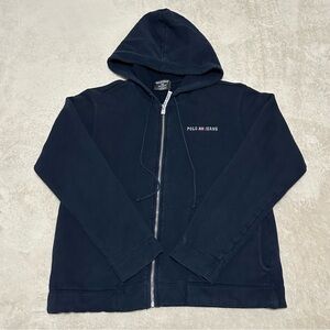 Vintage Polo Jeans Co Hoodie Womens Size Large Navy Full Zip Sweatshirt Flag 90s